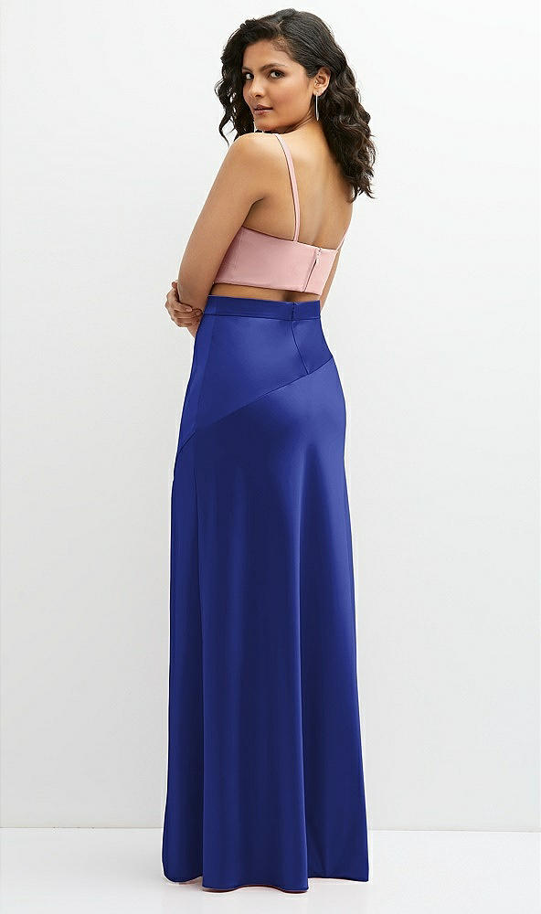 Back View - Cobalt Blue Satin Mix-and-Match High Waist Seamed Bias Skirt