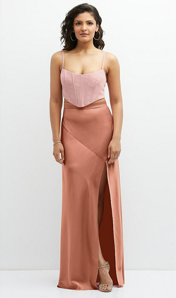 Front View - Copper Penny Satin Mix-and-Match High Waist Seamed Bias Skirt