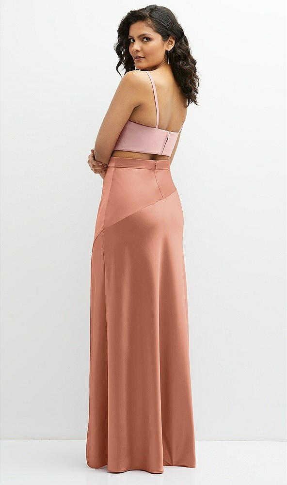 Back View - Copper Penny Satin Mix-and-Match High Waist Seamed Bias Skirt