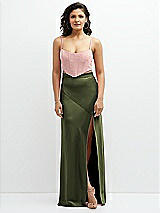 Front View Thumbnail - Olive Green Satin Mix-and-Match High Waist Seamed Bias Skirt