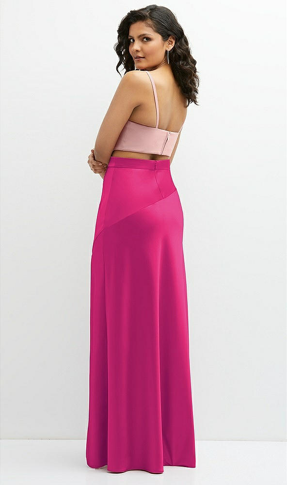 Back View - Think Pink Satin Mix-and-Match High Waist Seamed Bias Skirt