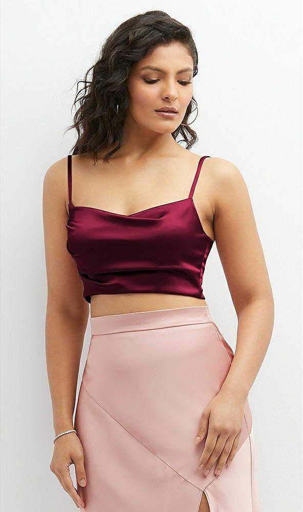 Front View - Cabernet Satin Mix-and-Match Draped Midriff Top