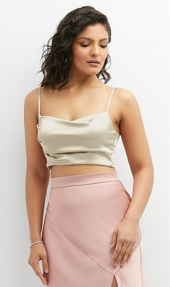 Front View - Champagne Satin Mix-and-Match Draped Midriff Top