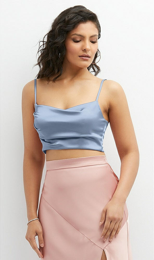 Front View - Cloudy Satin Mix-and-Match Draped Midriff Top