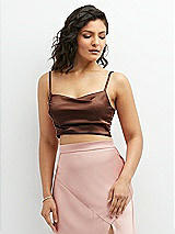 Front View Thumbnail - Cognac Satin Mix-and-Match Draped Midriff Top