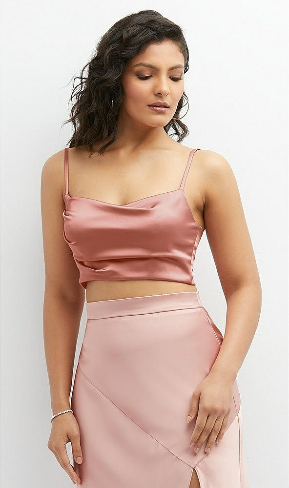 Front View - Desert Rose Satin Mix-and-Match Draped Midriff Top