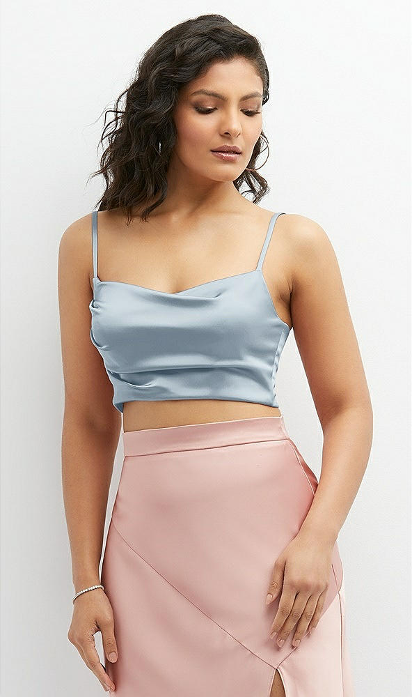 Front View - Mist Satin Mix-and-Match Draped Midriff Top