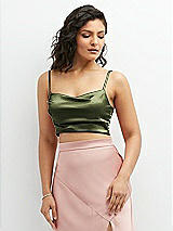 Front View Thumbnail - Olive Green Satin Mix-and-Match Draped Midriff Top