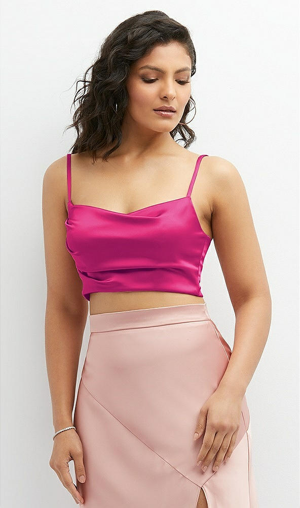 Front View - Think Pink Satin Mix-and-Match Draped Midriff Top