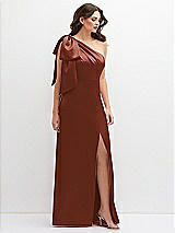 Front View Thumbnail - Auburn Moon One-Shoulder Satin Maxi Dress with Chic Oversized Shoulder Bow
