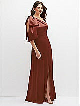 Side View Thumbnail - Auburn Moon One-Shoulder Satin Maxi Dress with Chic Oversized Shoulder Bow