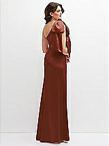 Rear View Thumbnail - Auburn Moon One-Shoulder Satin Maxi Dress with Chic Oversized Shoulder Bow
