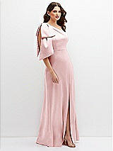 Side View Thumbnail - Ballet Pink One-Shoulder Satin Maxi Dress with Chic Oversized Shoulder Bow
