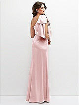 Rear View Thumbnail - Ballet Pink One-Shoulder Satin Maxi Dress with Chic Oversized Shoulder Bow