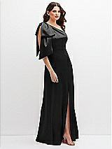 Side View Thumbnail - Black One-Shoulder Satin Maxi Dress with Chic Oversized Shoulder Bow