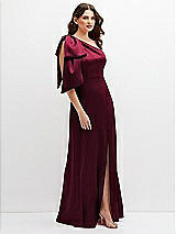 Side View Thumbnail - Cabernet One-Shoulder Satin Maxi Dress with Chic Oversized Shoulder Bow