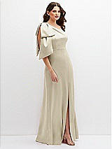 Side View Thumbnail - Champagne One-Shoulder Satin Maxi Dress with Chic Oversized Shoulder Bow
