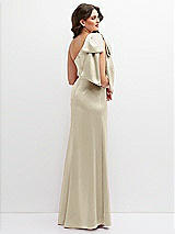 Rear View Thumbnail - Champagne One-Shoulder Satin Maxi Dress with Chic Oversized Shoulder Bow