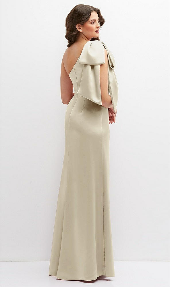Back View - Champagne One-Shoulder Satin Maxi Dress with Chic Oversized Shoulder Bow
