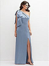 Front View Thumbnail - Cloudy One-Shoulder Satin Maxi Dress with Chic Oversized Shoulder Bow
