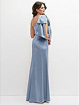 Rear View Thumbnail - Cloudy One-Shoulder Satin Maxi Dress with Chic Oversized Shoulder Bow