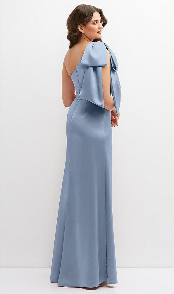 Back View - Cloudy One-Shoulder Satin Maxi Dress with Chic Oversized Shoulder Bow