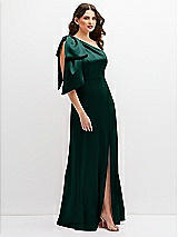 Side View Thumbnail - Evergreen One-Shoulder Satin Maxi Dress with Chic Oversized Shoulder Bow
