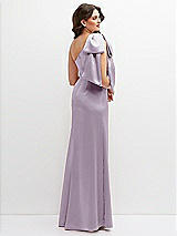Rear View Thumbnail - Lilac Haze One-Shoulder Satin Maxi Dress with Chic Oversized Shoulder Bow