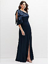 Side View Thumbnail - Midnight Navy One-Shoulder Satin Maxi Dress with Chic Oversized Shoulder Bow