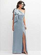 Front View Thumbnail - Mist One-Shoulder Satin Maxi Dress with Chic Oversized Shoulder Bow