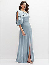 Side View Thumbnail - Mist One-Shoulder Satin Maxi Dress with Chic Oversized Shoulder Bow