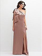 Front View Thumbnail - Neu Nude One-Shoulder Satin Maxi Dress with Chic Oversized Shoulder Bow