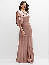 Side View Thumbnail - Neu Nude One-Shoulder Satin Maxi Dress with Chic Oversized Shoulder Bow