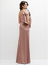 Rear View Thumbnail - Neu Nude One-Shoulder Satin Maxi Dress with Chic Oversized Shoulder Bow