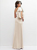 Rear View Thumbnail - Oat One-Shoulder Satin Maxi Dress with Chic Oversized Shoulder Bow
