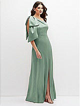 Side View Thumbnail - Seagrass One-Shoulder Satin Maxi Dress with Chic Oversized Shoulder Bow