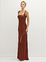 Side View Thumbnail - Auburn Moon Square-Neck Satin A-line Maxi Dress with Front Slit
