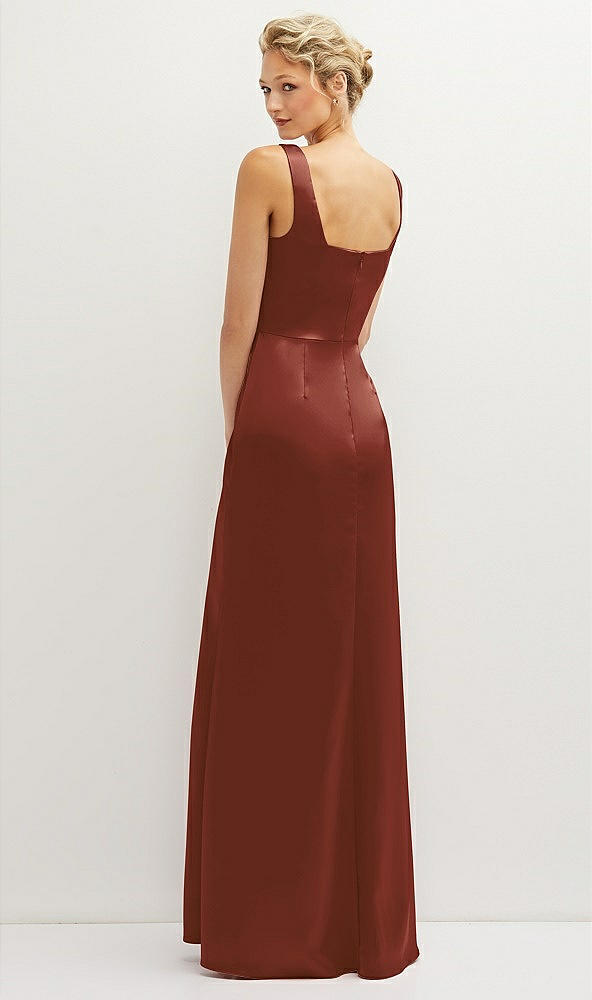 Back View - Auburn Moon Square-Neck Satin A-line Maxi Dress with Front Slit
