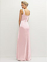Rear View Thumbnail - Ballet Pink Square-Neck Satin A-line Maxi Dress with Front Slit