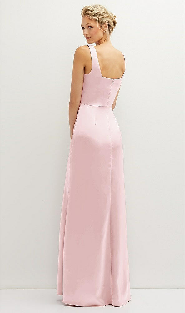 Back View - Ballet Pink Square-Neck Satin A-line Maxi Dress with Front Slit