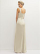 Rear View Thumbnail - Champagne Square-Neck Satin A-line Maxi Dress with Front Slit