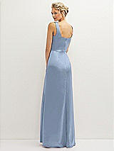 Rear View Thumbnail - Cloudy Square-Neck Satin A-line Maxi Dress with Front Slit