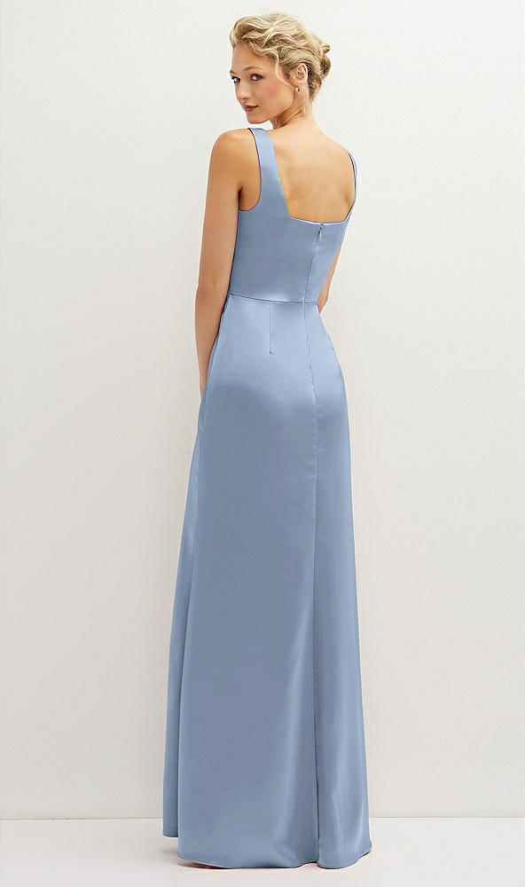 Back View - Cloudy Square-Neck Satin A-line Maxi Dress with Front Slit