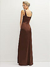 Rear View Thumbnail - Cognac Square-Neck Satin A-line Maxi Dress with Front Slit