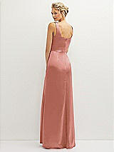 Rear View Thumbnail - Desert Rose Square-Neck Satin A-line Maxi Dress with Front Slit