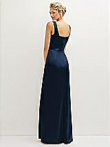 Rear View Thumbnail - Midnight Navy Square-Neck Satin A-line Maxi Dress with Front Slit