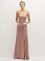 Front View Thumbnail - Neu Nude Square-Neck Satin A-line Maxi Dress with Front Slit