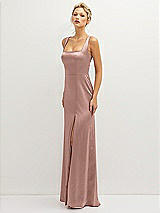 Side View Thumbnail - Neu Nude Square-Neck Satin A-line Maxi Dress with Front Slit