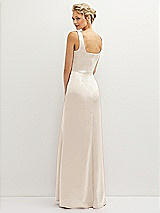 Rear View Thumbnail - Oat Square-Neck Satin A-line Maxi Dress with Front Slit