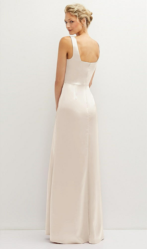 Back View - Oat Square-Neck Satin A-line Maxi Dress with Front Slit